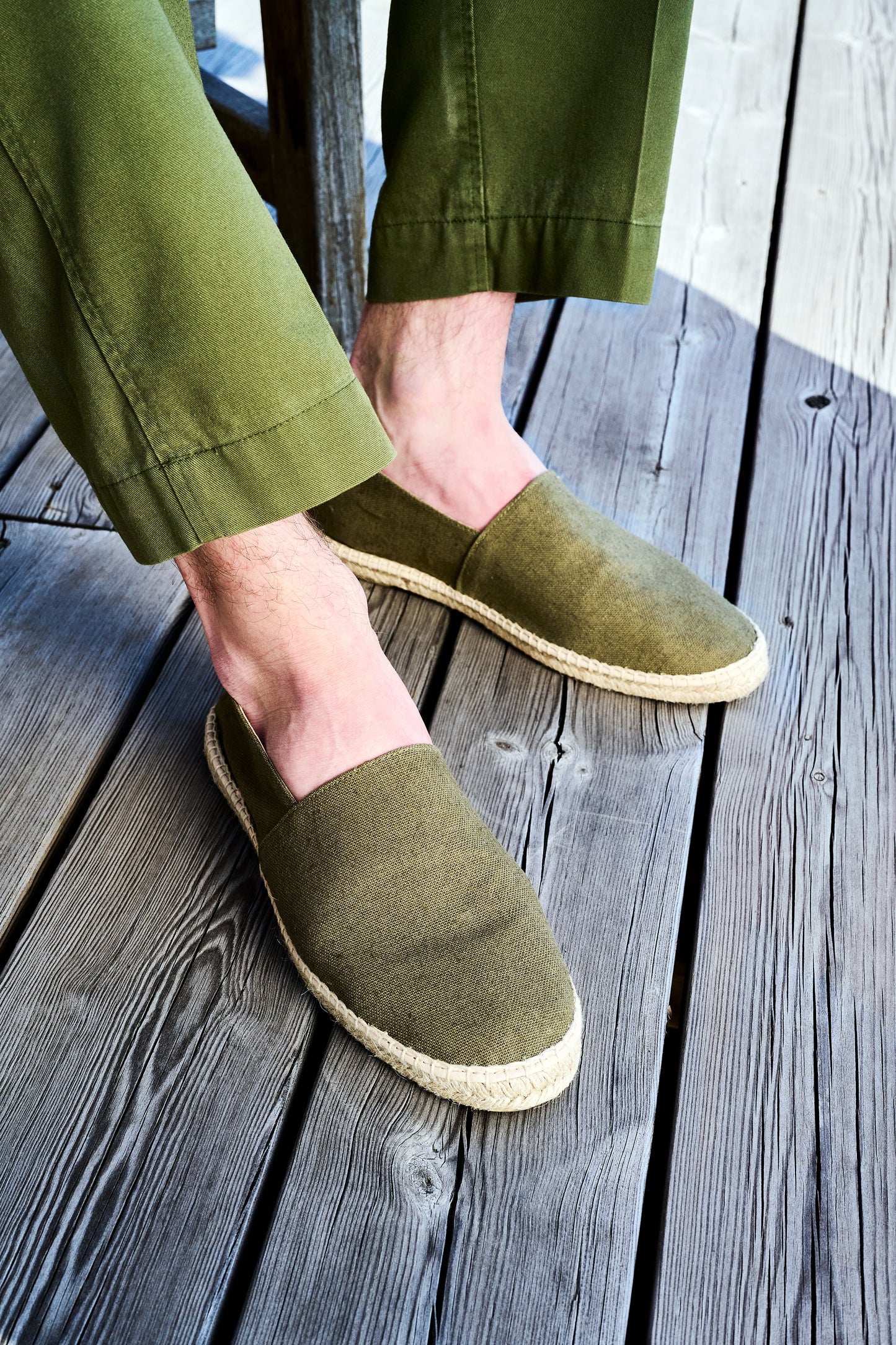 Army green espadrilles for men