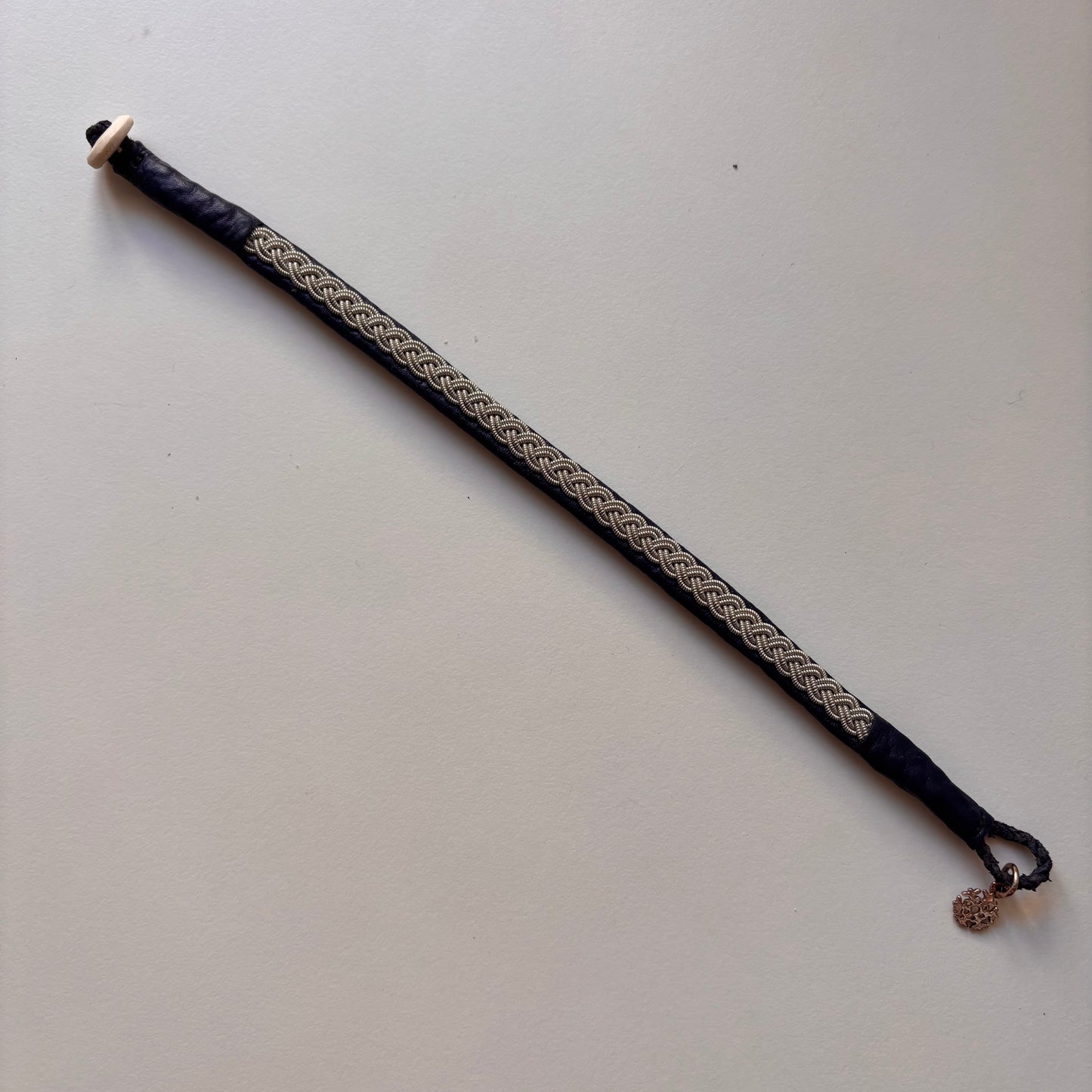 Pewter and leather bracelet