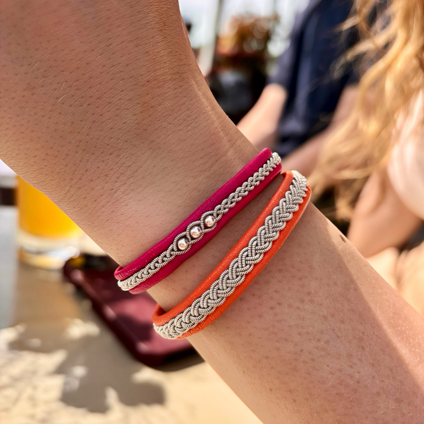 Pewter and leather bracelet