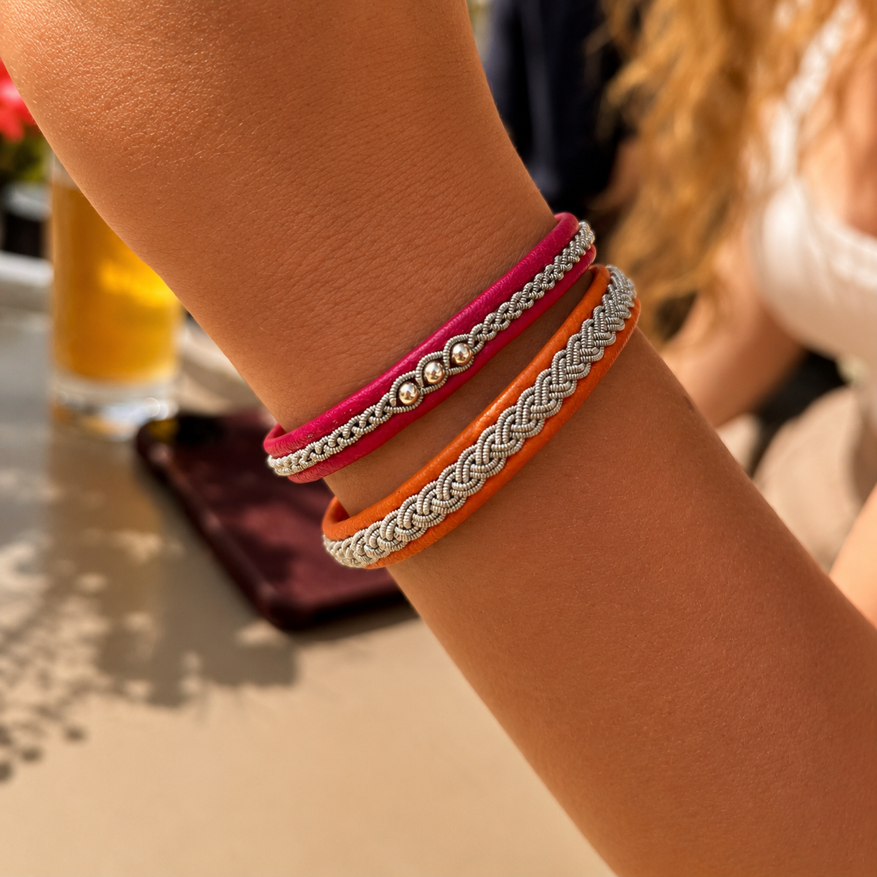 Pewter and leather bracelet