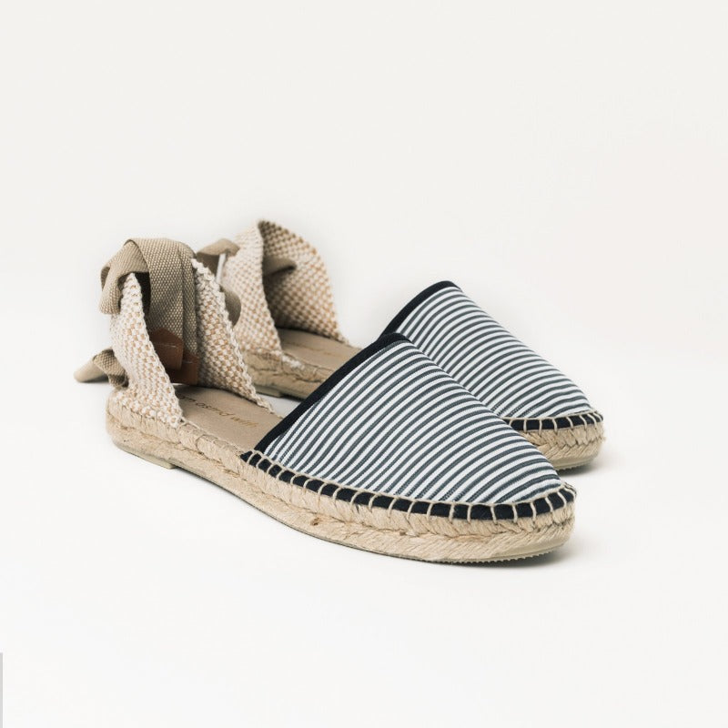 Blå vit randiga espadriller sandaler med snören