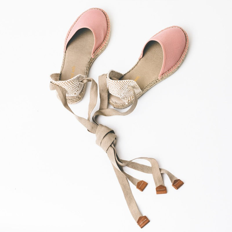 Rosa handgjorda espadriller sandaler med knytband från from astrid with